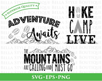 Hiking Outdoor Mountains Adventure Camping Trio svg png eps cut file