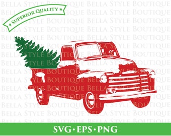 1940's Red Truck Christmas Tree svg png eps cut file