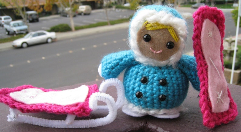 Amigurumi Snow Girl Snowboarder Pattern Crochet image 1