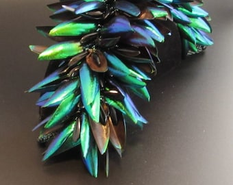 Jeweled Beetle Wing Bracelet -- Black with Amazing Iridescent Blue and Green