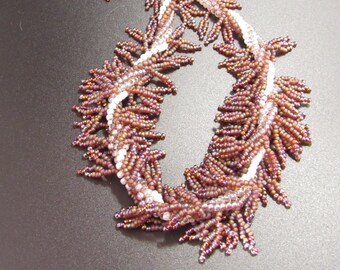 Leafy Beaded Necklace with Little Beaded Leaves in Late Autumn Colors