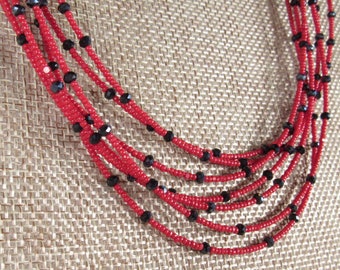 Classic Black and Red 7 Strand Necklace