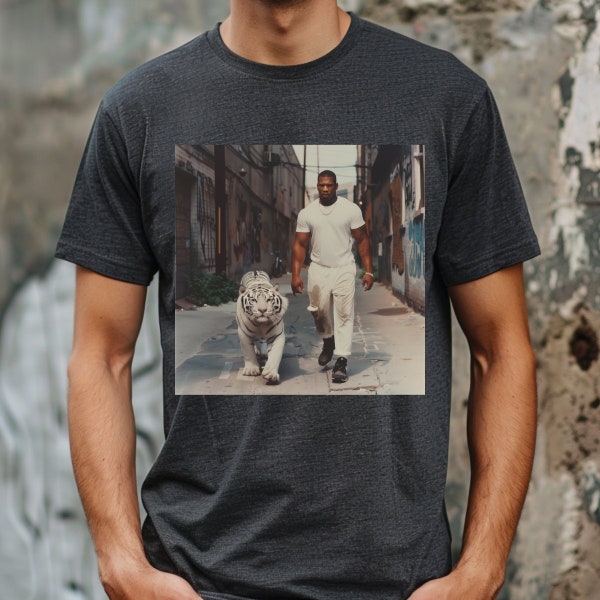 Mike Tyson Pet Tiger Shirt, Iron Mike Tyson Shirt, Grey T Shirt, Summer Tshirt, Retro Shirt, Unisex Tshirt, Cotton Tee Shirts, Gift for Him