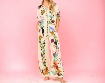 Floral One Set Pajama | Ladies Top and Loose Pants | Fashionable Sleepwear Cloth