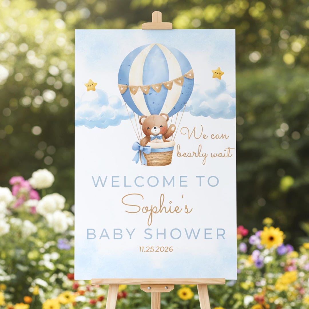 Baby Shower Welcome Sign, Blue Baby Boy Editable Canva Template ...