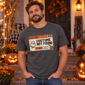 Maglietta "Errore 404 Costume non trovato", maglietta divertente a tema tecnologico per Halloween, maglietta per costumi di Halloween per pigri, abbigliamento spettrale da geek IT, unisex ottobre