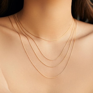 18K Gold Filled Chain Necklace,Delicate Box Chain,Beaded Chain,Mirror Chian,Paperclip Chain,Dainty Chain,Snake Round Chain,Gifts for Her