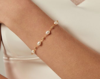 Dainty Natural Freshwater Pearl Bracelet,Pearl Beaded Bracelet,Gold Bridal Bracelet,Minimalist Bracelet,Bridesmaid Gifts,Wedding Jewelry Set