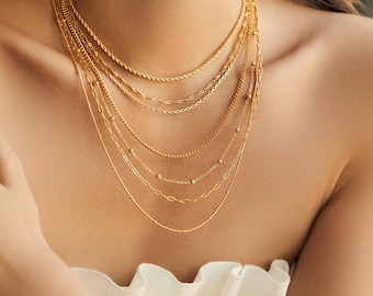 18 kt gold filled ketting, parelketting, curb chian, box chain, paperclipketting, draaiketting, sierlijke ketting, draaiketting, cadeau voor haar