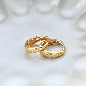 Star Diamond Hoop Earrings,Dainty North Star Huggie Earrings,Celestial Earrings,Small Hoop Earrings,Gold Hoop Earrings,Tiny Hoop Earrings