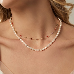 6mm Real Freshwater Pearl Necklace,Classic Pearl Necklace,Colorful Gemstone Necklace,Layering Necklace,Bridal Necklace,Mothers Day Gift