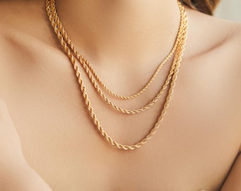 18K Gold Filled Chain Necklace,Rope Chain Necklace,Twist Chian,Everday Chain Necklace,Dainty Chain,Chain for Man & Women,Christmas Gifts
