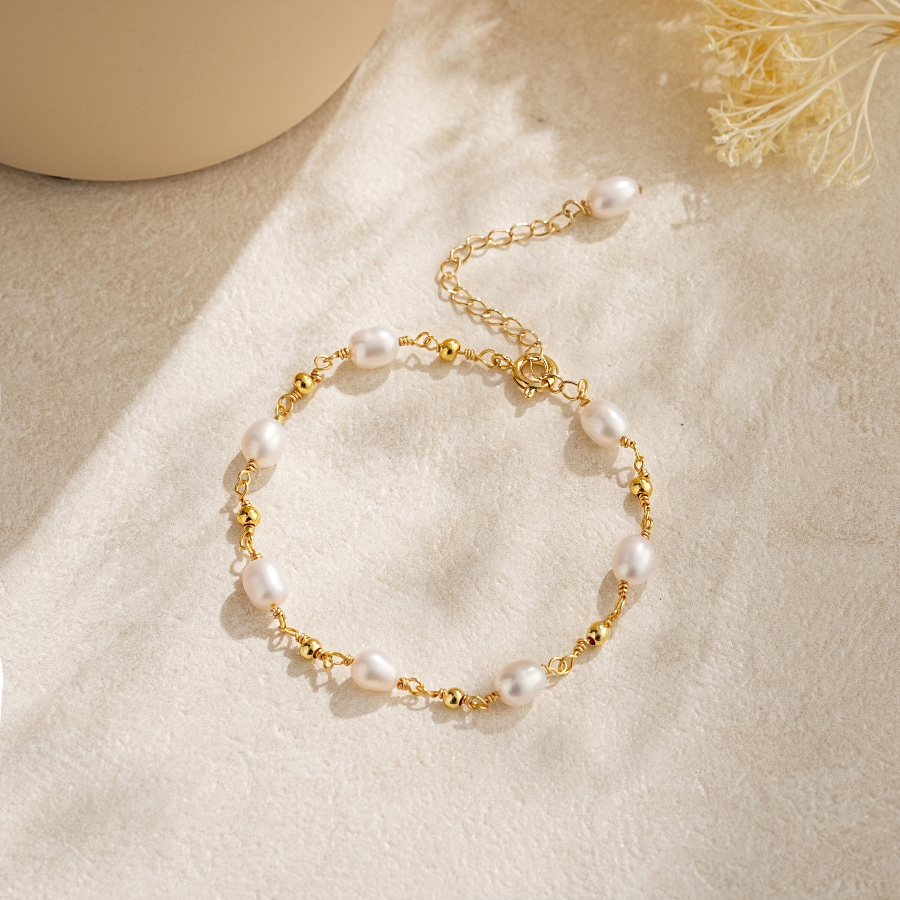 Zierliches Süßwasserperlen Armband,Echte Perlen Armband,Silber Braut Armband,Minimalistisches Armband,Brautjungfern Geschenk,Hochzeitsschmuck Set