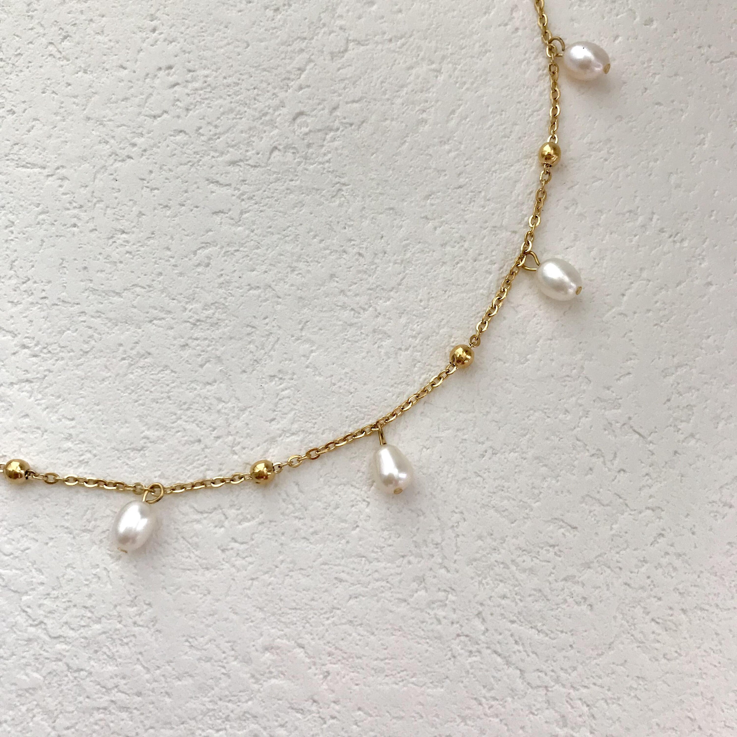 ブレスレット LESS IS MORE gold pearl drop necklace 14k Solid Gold Drop Pearl Necklace, 18k Dainty Pearl Drop