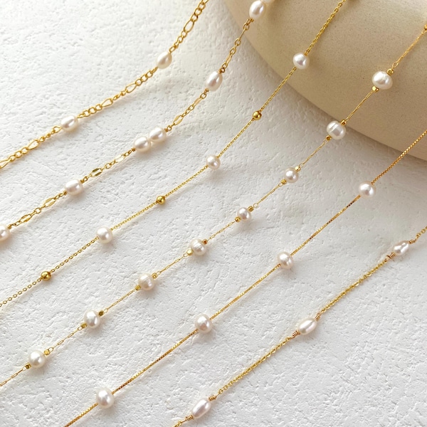 Delicado collar de perlas naturales de agua dulce, collar de perlas con cadena de oro, gargantilla de perlas, collar de perlas múltiples, collares de boda, regalos de San Valentín.