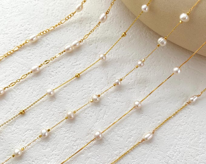 Dainty Natural Freshwater Pearl Necklace,Gold Chain Pearl Necklace,Pearl Choker,Multiple Pearl Necklace,Wedding Necklaces,Valentine's Gifts