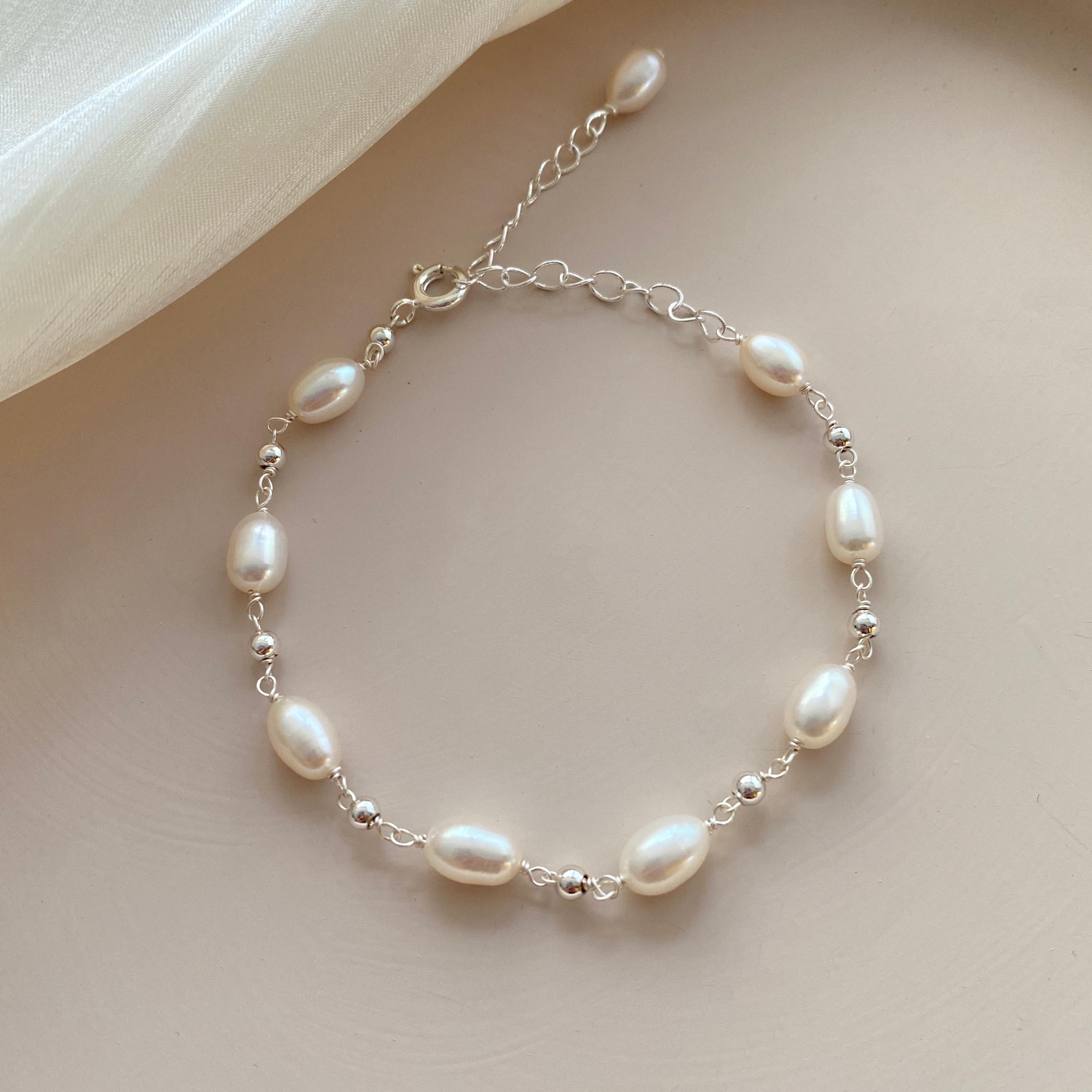 Zierliches Süßwasserperlen Armband,Echte Perlen Armband,Silber Braut Armband,Minimalistisches Armband,Brautjungfern Geschenk,Hochzeitsschmuck Set