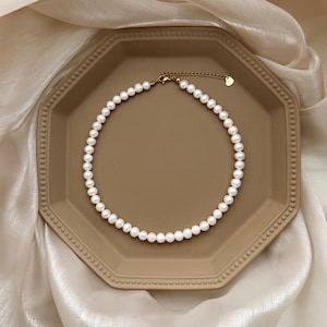 8mm Genuine Freshwater Pearl Necklace,Minimalist Pearl Necklace,Bridal Necklace,Wedding Necklace,Classic Pearl Necklace,Mothers Day Gift
