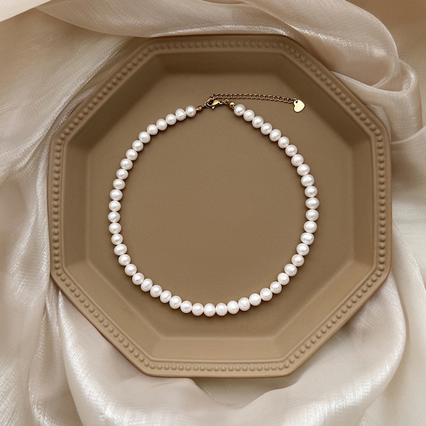 8mm Genuine Freshwater Pearl Necklace,Minimalist Pearl Necklace,Bridal Necklace,Wedding Necklace,Classic Pearl Necklace,Mothers Day Gift