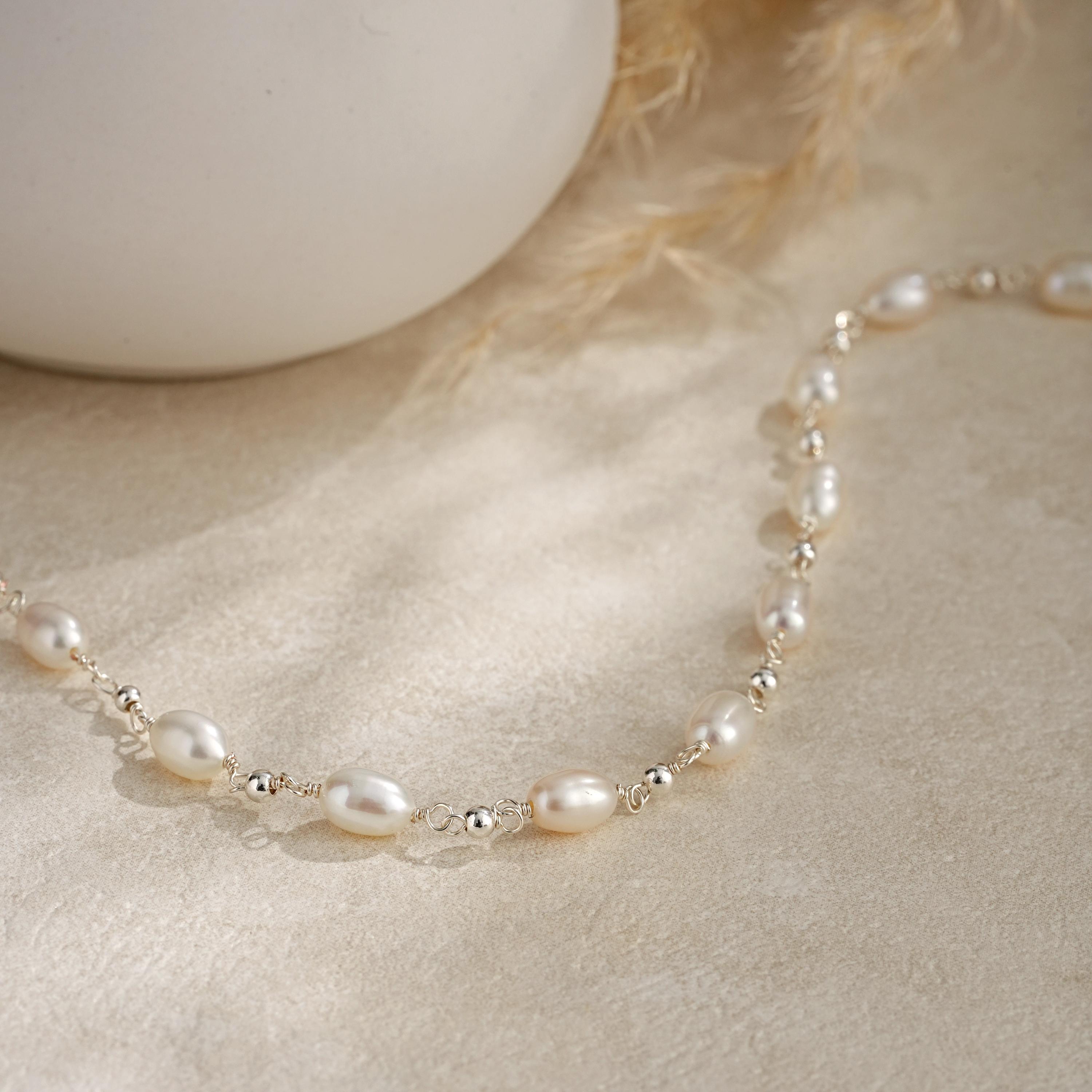Zierliches Süßwasserperlen Armband,Echte Perlen Armband,Silber Braut Armband,Minimalistisches Armband,Brautjungfern Geschenk,Hochzeitsschmuck Set