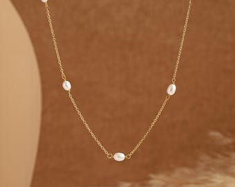 Zoetwaterparelketting, minimalistische parelketting, meerdere parelkettingen, bruidsketting, ketting, trouwketting, cadeau bruidsmeisje