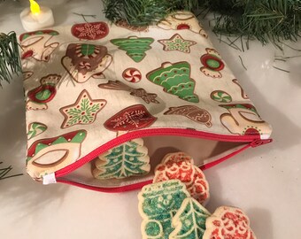 8”x8” Reusable Cloth Christmas Cookie Bag with Waterproof Food-Safe PUL Lining