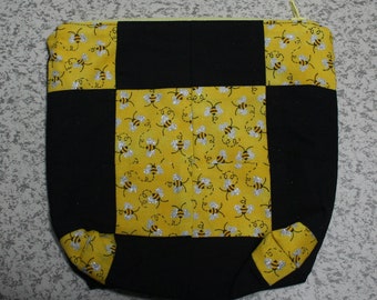 Zip Pouch with Bee Fabric and Food Safe Waterproof PUL Lining