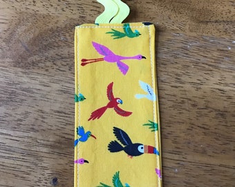 Yellow Bird Fabric Bookmark with Vintage RicRac - Portion of Proceeds Donated to Bird Rescue