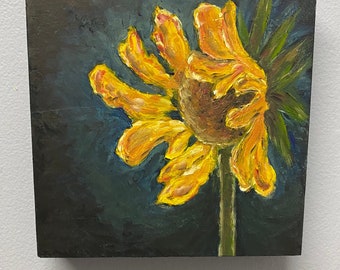 Girasole di notte dipinto ad olio fatto a mano