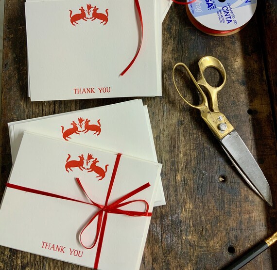 Letterpress Flat Note Card Set Pack of 10 Cards Red Otomi Etsy