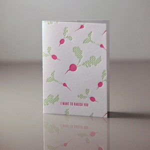 Letterpress Radish Greeting card - Romantic Radish Card - Pink Radish Valentine Card