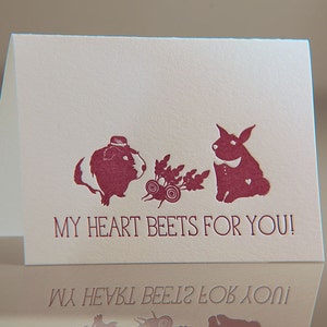 Letterpress Guinea Pig and Bunny Card  - Beets Valentine Card - Romantic Animal Card