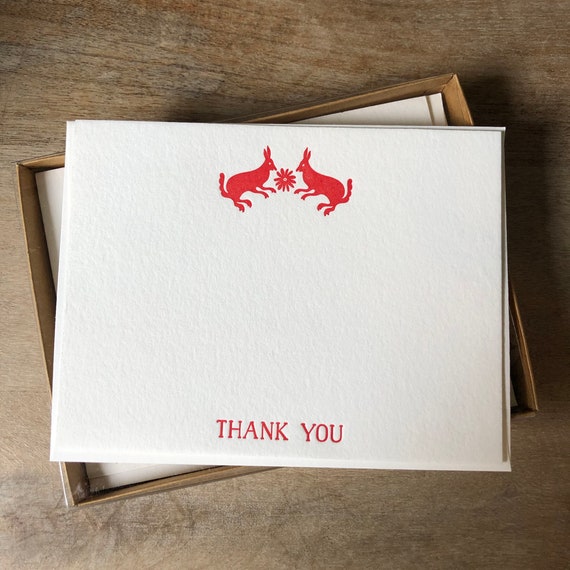 Letterpress Flat Note Card Set Pack of 10 Cards Red Otomi Etsy