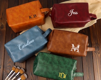 Personalised Leather Travel Kit Embroidered Leather Wash Bag Custom Toilet Bag PU Leather Toiletry Bag Embroidered with Initials Party Gifts