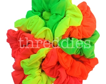 Neon Black Light Reactive fluorescent stretchy scrunchies for UV Glow Party - Pack of 10