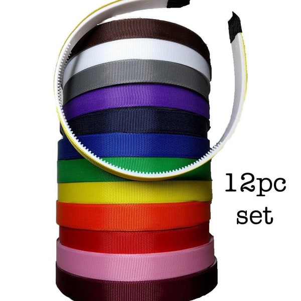 12 Grosgrain Headbands with teeth - headband set in rainbow colors