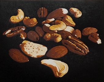 Mixed Nuts Linocut