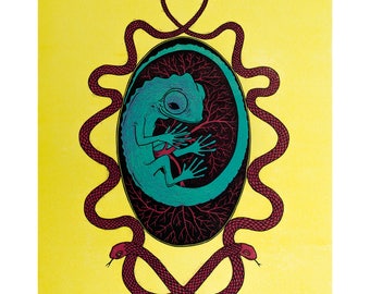 Chameleon Egg Linocut