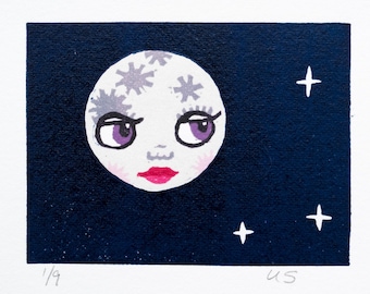 Moon linocut