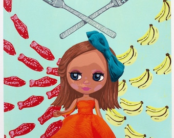 Girls of the Future Choose Swedish Fish Over Real Food Woodcut