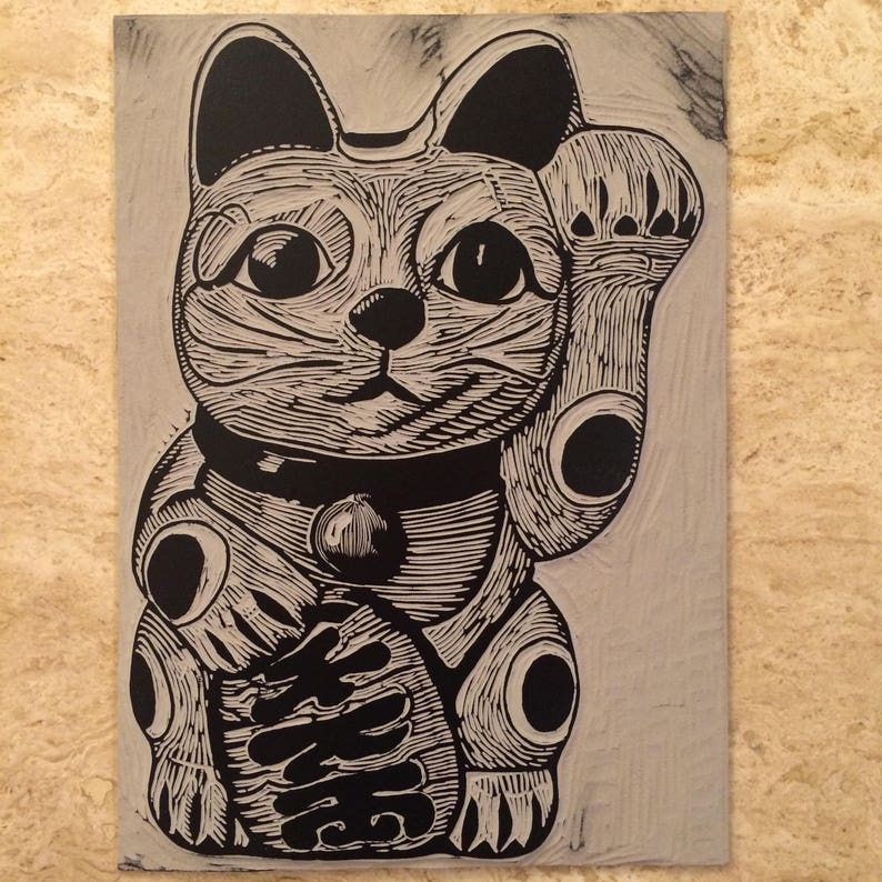 Maneki Neko Linocut image 2