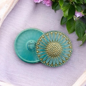 Czech Glass Buttons - Shank Buttons - Sunflower Button - Handmade Button - 32mm - (2439) 1pcs