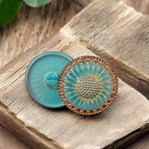 Czech Glass Buttons - Shank Buttons - Sunflower Button - Handmade Button - 32mm - (2611) 1pcs