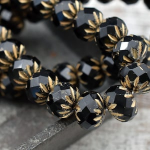 Czech Glass Beads Rondelle Beads Fire Polished Beads Black Rondelle Bead 6x9mm 25pcs A395 image 1