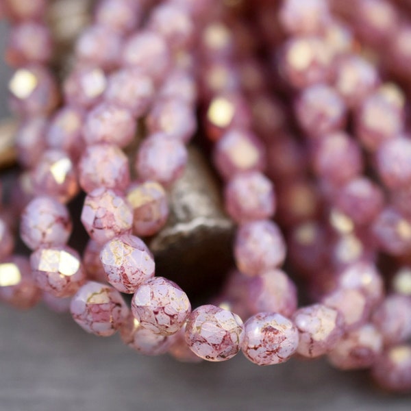 Picasso Beads - Fire Polished Beads - Czech Glass Beads - 6mm Beads - Round Beads - Pink Beads - 25pcs (3134)