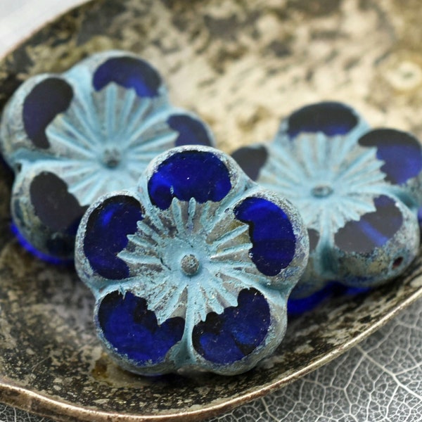 Flower Beads - Czech Beads - Hibiscus Beads - Picasso Beads - Hawaiian Flower Beads - Czech Glass Flowers - 21mm - (1222)