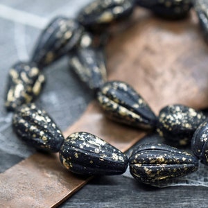 Czech Glass Beads - Melon Drop Beads - Black Beads - Picasso Beads - Tear Drop Beads - 13x8mm - 10pcs - (4165)