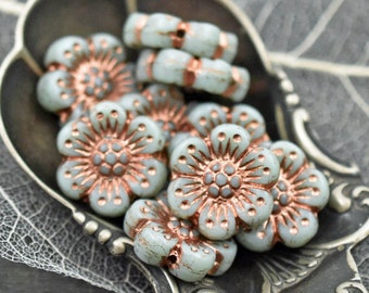 Flower Beads - Czech Glass Beads - Picasso Beads - Wild Flower Beads - Pink Flower Beads - 14mm - 12pcs - (5351)