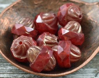 Czech Glass Beads - Cathedral Beads - Turbine Beads - Red Beads - Fire Polish Beads - 11x10mm - 15pcs (118)