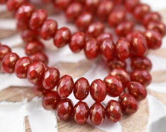 Czech Glass Beads - Rondelle Beads - Picasso Beads - Red Beads - Baby Rondelle - 3x5mm - 30pcs (5276)